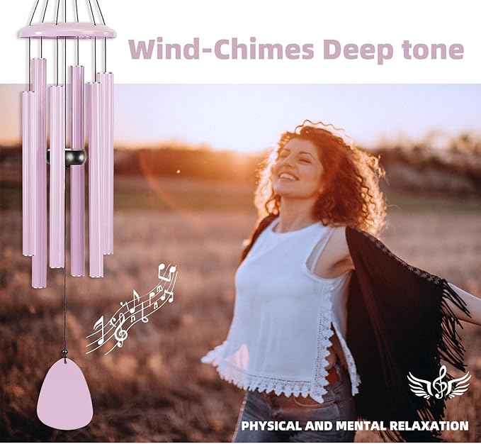 FSVGYY Wind-Chimes-Outdoor-Deep-Tone, Large Soothing Melodic Tones Windchimes, Wind Chimes for Outside, Memorial Wind Chime Best Gift for Mom Women Grandma Neighbors(32" Pink Coated Aluminum)