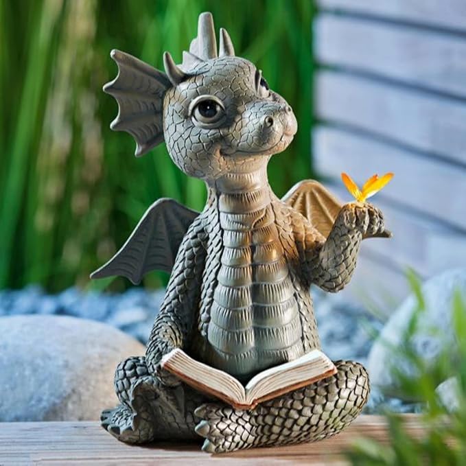 YWHWXB Garden Dragon Resin Sculpture,Lovely Outdoor Sculpture Ornaments,Garden Dragon Decor Statue for Home Patio Courtyard Lawn Decoration