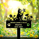 Custom Husky Dog Memorial Grave Marker,Personalized Metal Flora Dog Memorial Stake,Dog Memorial Plaque Burial Stake Engraved Sign,Sympathy Grave Stake for Lost Dog,Dog Statue Headstone