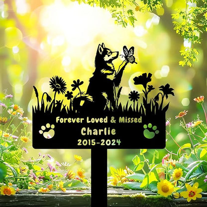 Custom Husky Dog Memorial Grave Marker,Personalized Metal Flora Dog Memorial Stake,Dog Memorial Plaque Burial Stake Engraved Sign,Sympathy Grave Stake for Lost Dog,Dog Statue Headstone