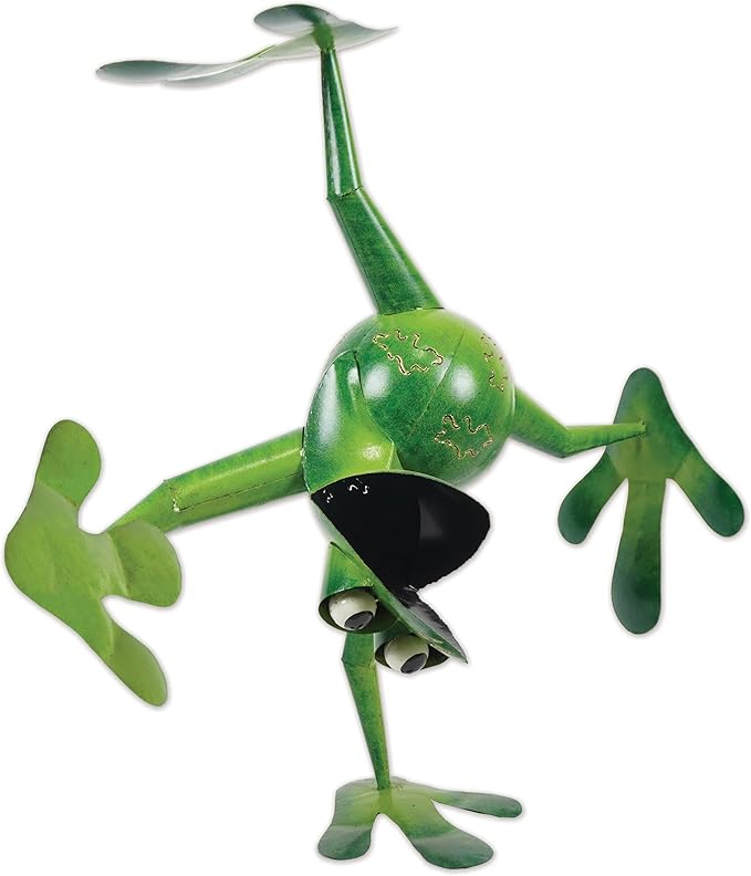 Sunset Vista Designs Outdoor Yard Decor - Green Metal Frog Garden Sculpture, 38.5" Tall, Tumbling Winston