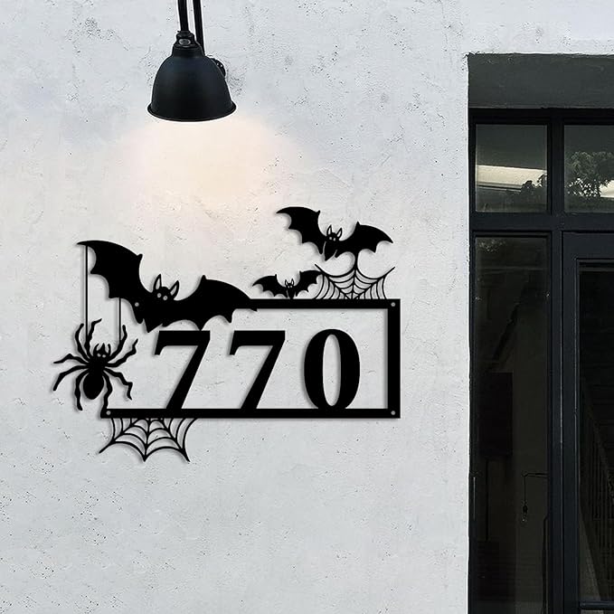 Personalized Gothic House Number metal Signs,Custom Address Number Metal Wall Art Decor,Black Plaques Outdoor wall Decorative Signage,Shed(8-30 Inches) (Spider C)