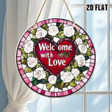 1pcs Heart Sun Catcher for Window Hanging White Flower Stained Glass Window Suncatchers Round Valentine's Romantic Ornaments Room Home Decor for Wife Valentine's Day Gift