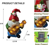 Solar Garden Gnome Figurine with Light Up Guitar - 8" Hippie Outdoor Statue with Lights, Resin Garden Decor | Funny Lawn Ornament & Garden Gift