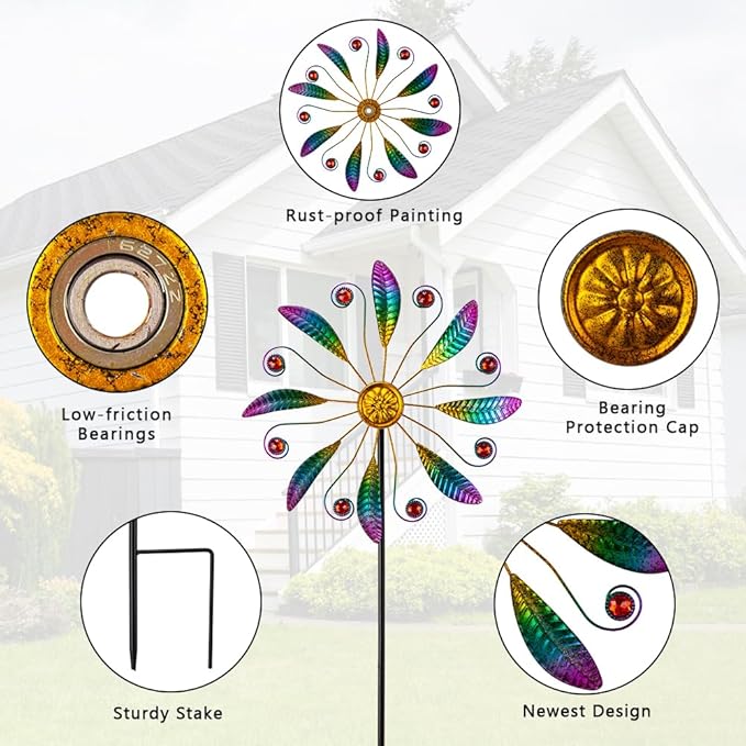 Metal Wind Spinners Outdoor,Wind Spinners for Yard and Garden Kinetic Windmill Waterproof Wind Sculptures & Spinners for Patio Lawn Decor