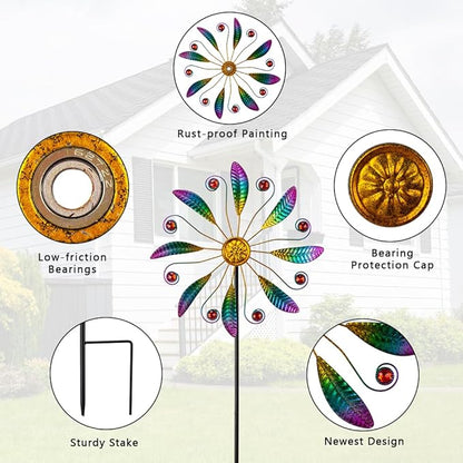 Metal Wind Spinners Outdoor,Wind Spinners for Yard and Garden Kinetic Windmill Waterproof Wind Sculptures & Spinners for Patio Lawn Decor