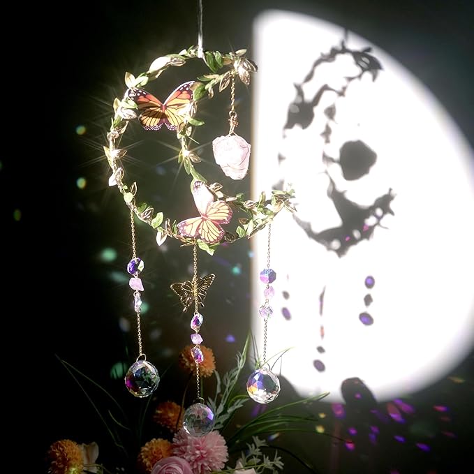 Suncatcher - Amethyst Moon Crystal Sun Catcher Window Hanging, Good Luck Charms Gifts for Women Chrismas Thanksgiving Birthday Crystal