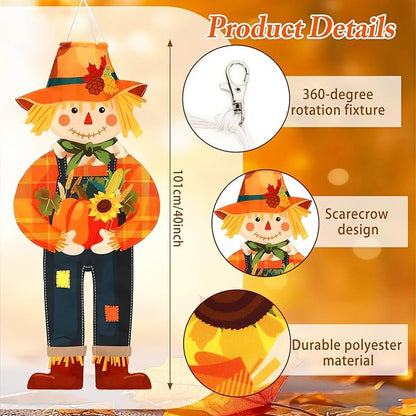 NOVWANG 2 Pcs Fall Scarecrow Windsocks, Autumn Outdoor Hanging Flag Fall Scarecrow Hanging Sign Thanksgiving Outside Flag for Yard Lawn Patio Garden Party Decorations