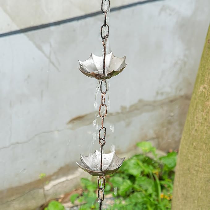 Topadorn 6 FT Metal Rain Chain with 8 Cups, Functional and Decorative Replacement for Gutter Downspouts, Umbrella & Bell Rain Chain for Home, Garden, and Outdoor Use
