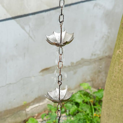Topadorn 6 FT Metal Rain Chain with 8 Cups, Functional and Decorative Replacement for Gutter Downspouts, Umbrella & Bell Rain Chain for Home, Garden, and Outdoor Use