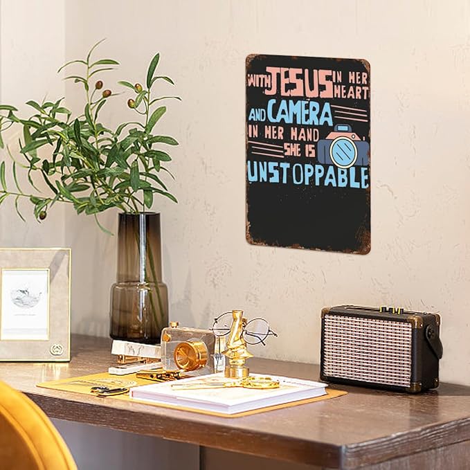 patio wall decor Cool Jesus And A Camera metal signs vintage Cave Home & Outdoor Decoration Vintage Wall Art with Inspirational Quotes & Life Sayings 8X12inch