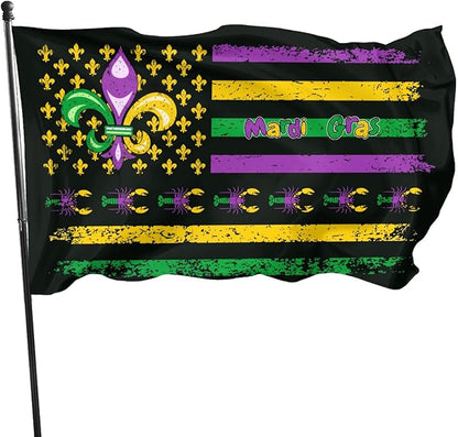 Mardi Gras Flag 3x5 Ft Outdoor Indoor With Grommet Garden Yard Banner Decorative Sign