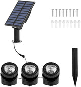 T-SUN Solar Pond Lights, 3 in 1 RGB Color Changing Underwater Pond Lights, Outdoor Waterproof LED Landscape Spotlights for Fish Tank Garden Yard Pool Pond Fountain Waterfall Decoration(3 Head Lamp)
