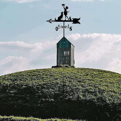 European Style Wrought Iron Garden Weather Va ne, Roof Decoration Weather Va ne, Direction Indicator Kit, Outdoor Cute Hollowed Out Steel Gnomes Statue direction indi