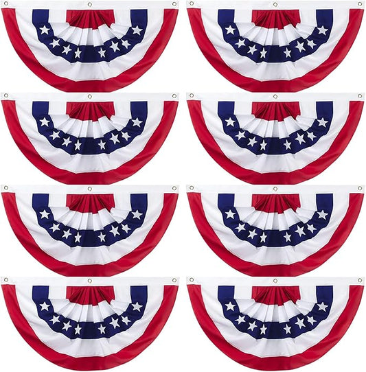 8 Pack American Pleated Fan Flag, 1.5 x 3 Ft Red White and Blue Half Fan Flag Bunting Banner, Patriotic Decorations USA Bunting Flags Outdoor Indoor for Porch Garden Memorial Day 4th of July Decor