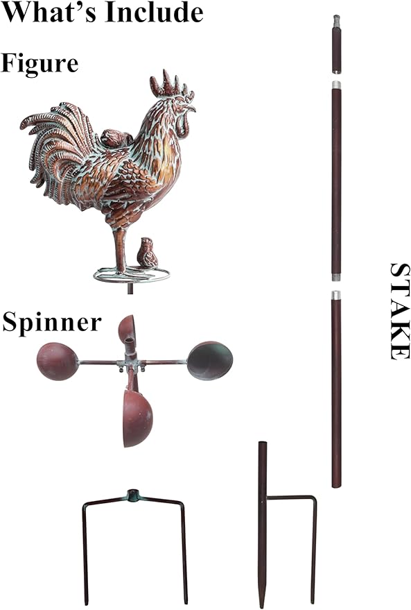 Metal Rooster w/Chicks Garden Spinner for Outside,79" Large Kinetic Wind Spinner for Yard and Garden Outdoor Decor,Antique Copper Chicken Wind Sculpture,Metal Yard Art for Patio Lawn Decorations