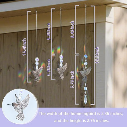 Hummingbird Crystal Sun Catchers 3-Pack, with Metal Bird Decorations, Suitable for Window Decoration, a Gift for Ladies, and for Outdoor Courtyard and Garden Decoration as Well as Home Decoration.
