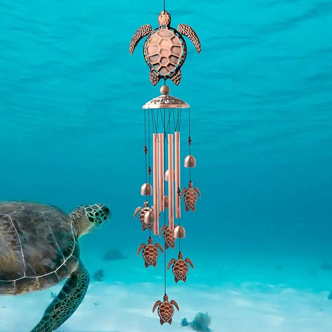 Sea Turtle Wind Chimes Outdoor, for Women,Tortoise Copper Windchime, Thanksgiving Gift for mom, Grandma,Sister,Women,Gardening Gifts,Yard Decor