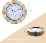 Lily's Home Hanging Wall Clock, Includes a Thermometer and Hygrometer and is Ideal for Indoor and Outdoor Use, Wonderful Housewarming Gift for Friends, Faux-Stone (13 Inches)