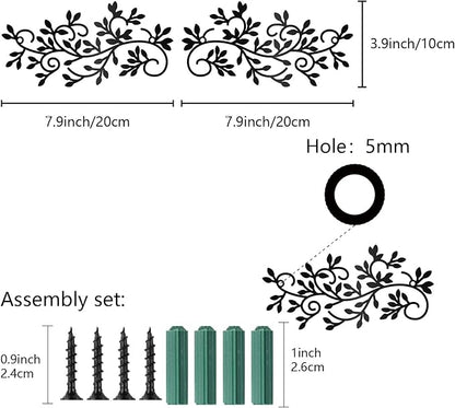 CREATCABIN Black Metal Vine Wall Decor Metal Leaf Wall Art Iron Symmetry Silhouette Tree Leave Plant Sculpture Artwork Sign Ornament Decoration for Living Room Office Garden Balcony 7.9 x 3.9 Inch