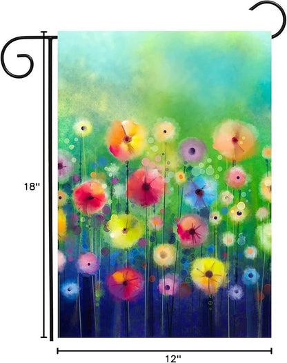 Watercolor Abstract Spring Summer Seasonal Green Floral Flowers Painting Art Garden Yard Flag 12"x 18" Double Sided Polyester Welcome House Flag Banners for Patio Lawn Outdoor Home Decor