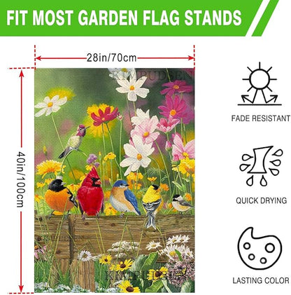 Hummingbird Spring House Flag Birds Floral Garden Flags 28x40 Double Sided, Large Burlap Yard Flags for Outside Seasonal Decoration