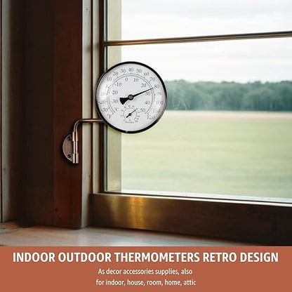 4-Inch Brass Analog Outdoor Thermometer & Humidity Gauge - Easy Install Battery-Free Wall Mount, Window Readable for Patio Garden Garage