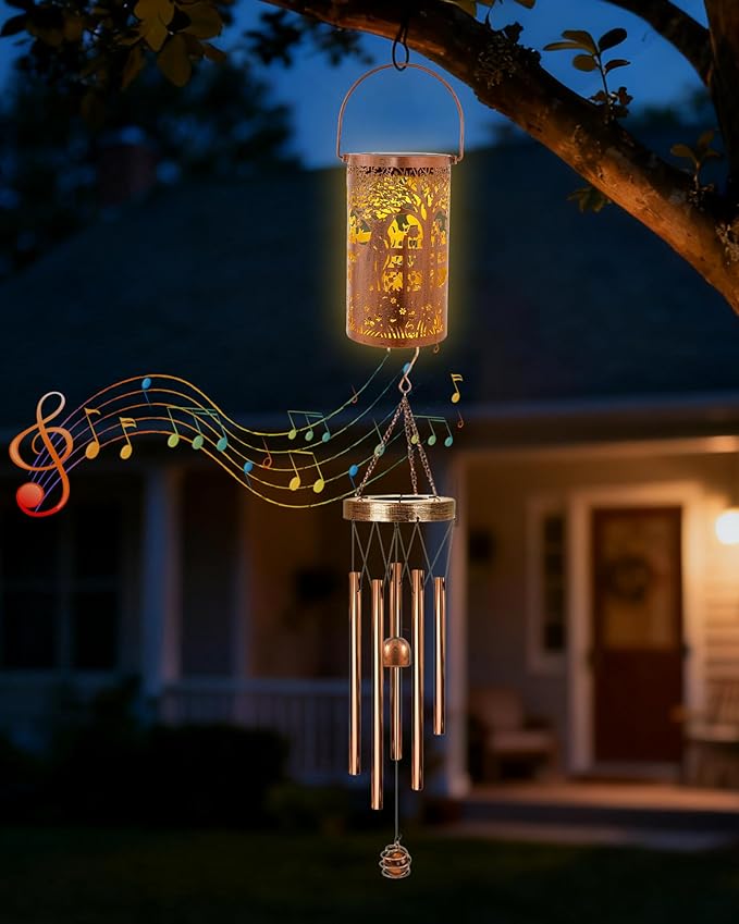German Shepherd Gifts Windchimes - Metal Wind Chimes for Outside with Solar Lanterns Indoor Outdoor Hanging Waterproof Lights Garden Patio Decor Birthday Gift for Women Mom Wife Dog Lover