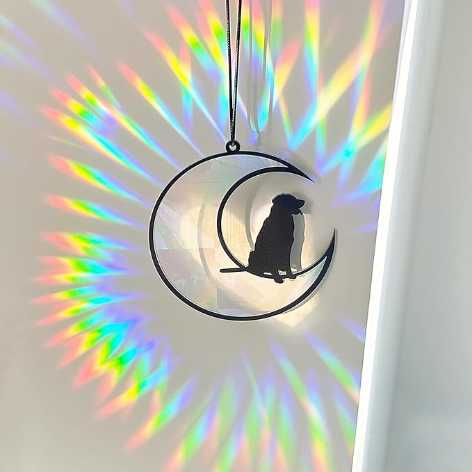 Colorful Suncatcher Rainbow Maker Prism Moon Dog Acrylic Pendant for Window Hanging Home Garden Party Wedding Ornament Gift