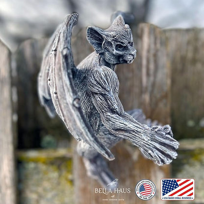 Dragon Winged Gargoyle Fence Hanger – Outdoor Wall Decor- Detailed Fence Topper Hanging Statue- Gothic Climbing Grotesque Dragon for Fence, Garden Patio, Porch (10" Gargoyle)