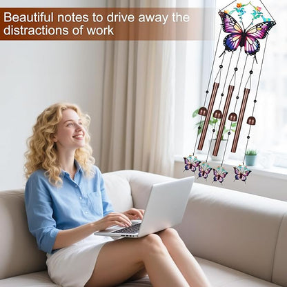 Butterfly Wind Chimes for Outside,Metal Windchimes with S Hook with Playful Design Wind Chime Garden Decor Outdoor Ideal Memorial/Housewarming/Birthday/Festival Gifts Front Yard Decor
