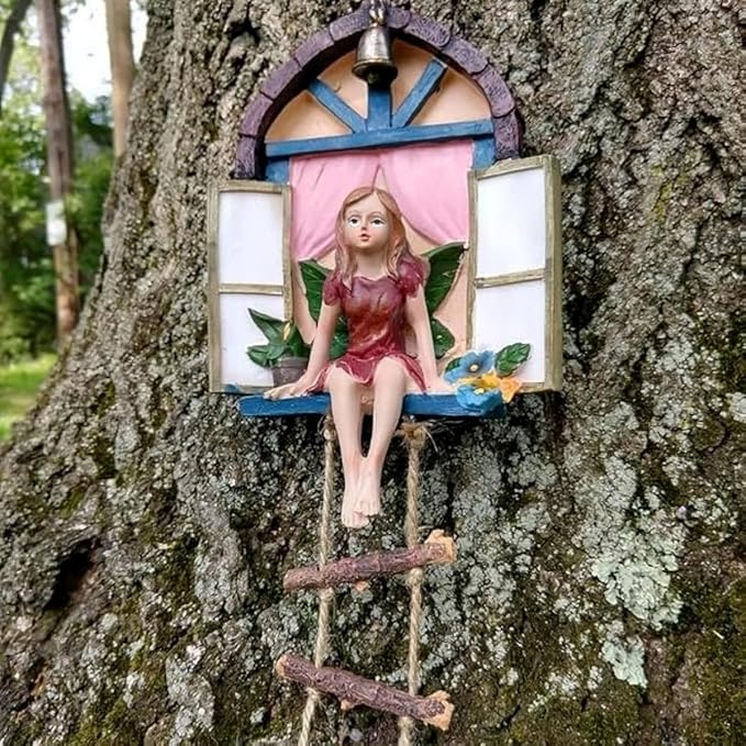 Fairy Angel Statue Garden Tree Decoration Resin Angel Figurine Wall Hanging Decor Outdoor Garden Decor for Lawn Yard Patio Windowsill Garden Gifts