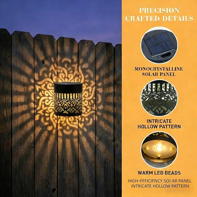 Decorative Solar Mandala Lights,Waterproof Metal Solar Powered Outdoor Lights,Mandala Fence Wall Lights for Deck,Step,Patio,Garden,Backyard & Yard Decor (2PCS)