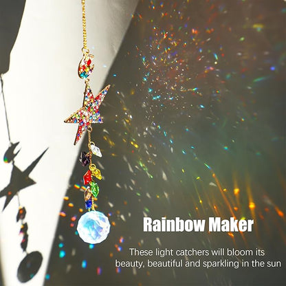 H&D HYALINE & DORA 3Pcs Sun Catchers with Crystals Glass Prisms Rhinestones Suncatcher Rainbow Maker Pendant Indoor Window Home Car Decor Gift(Star, Sun, Moon)