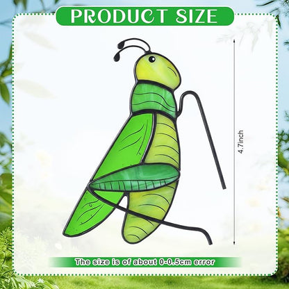 Geelin 1 Pcs Stained Glass Grasshopper Suncatcher Flower Pot Decoration Metal Plant Pot Hangers Colorful Garden Yard Suncatcher Decor for Spring Home Indoor Outdoor Decor(Green)
