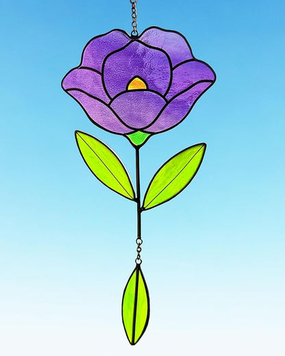 Flower Suncatchers, Stained Glass Window Hangings, Garden Suncatchers for Window and Wall Decor (Purple)