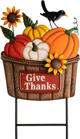 TERESA'S COLLECTIONS Fall Decorations for Outdoor Home, Pumpkin Fall Garden Decor, Autumn Metal Yard Signs Stake Lawn Sunflower for Thanksgiving Decorations, Harvest Outside Patio Party Gifts, 28 in