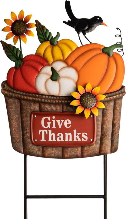 TERESA'S COLLECTIONS Fall Decorations for Outdoor Home, Pumpkin Fall Garden Decor, Autumn Metal Yard Signs Stake Lawn Sunflower for Thanksgiving Decorations, Harvest Outside Patio Party Gifts, 28 in