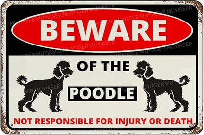 Beware Of The Dog Poodle Sign Aluminum Metal Tin Signs Outdoor Yard Sign Warning Sign For Fence Yard Home Kitchen Farm Garden Wall Decor 8x12 Inch
