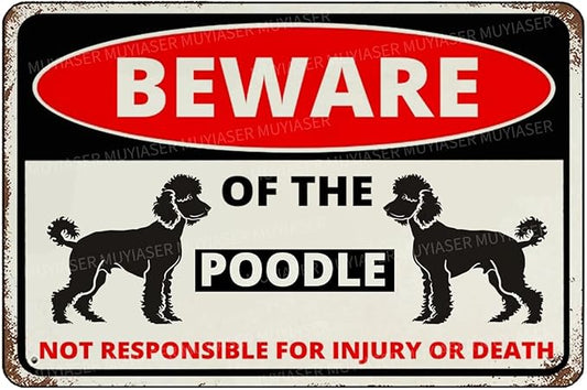 Beware Of The Dog Poodle Sign Aluminum Metal Tin Signs Outdoor Yard Sign Warning Sign For Fence Yard Home Kitchen Farm Garden Wall Decor 8x12 Inch