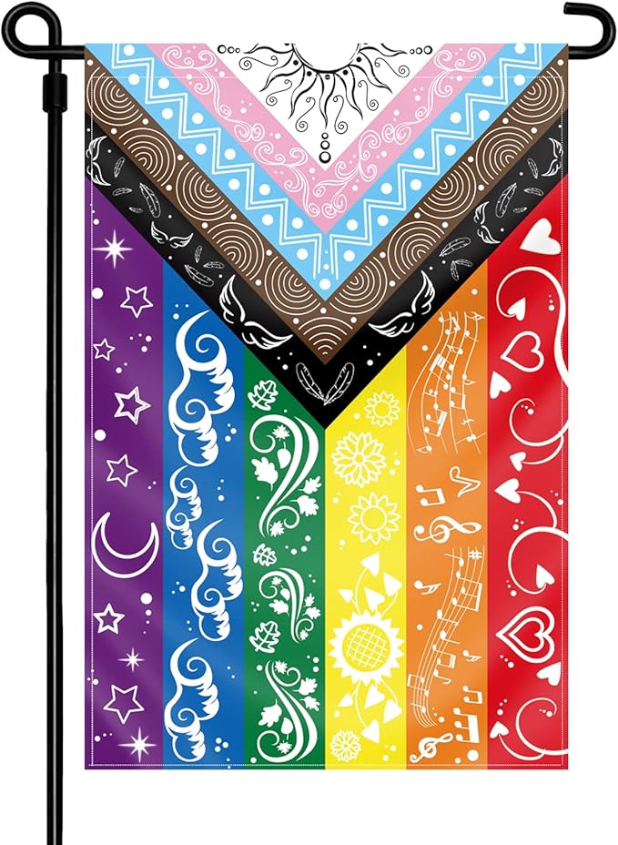 Pride Flag LGBTQ Small Yard Flag bisexual Gay Transgender Inclusive Progress Garden Rainbow Flag 12x18in Double Side, Original Design Cute Print Pattern