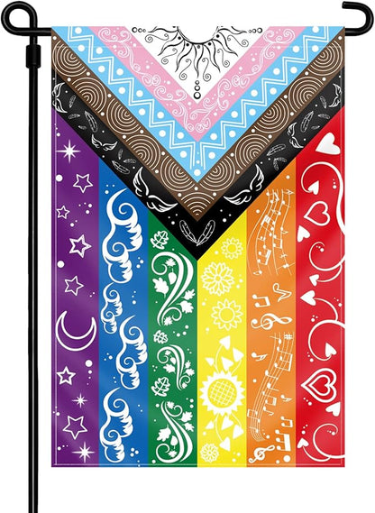 Pride Flag LGBTQ Small Yard Flag bisexual Gay Transgender Inclusive Progress Garden Rainbow Flag 12x18in Double Side, Original Design Cute Print Pattern
