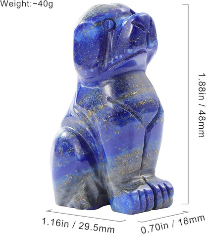 SMQ 2" Crystal Dog Figurine,Polished Mini Carved Lapis Lazuli Puppy Pet Animal Carvings Collecitble for Home Decor Gifts