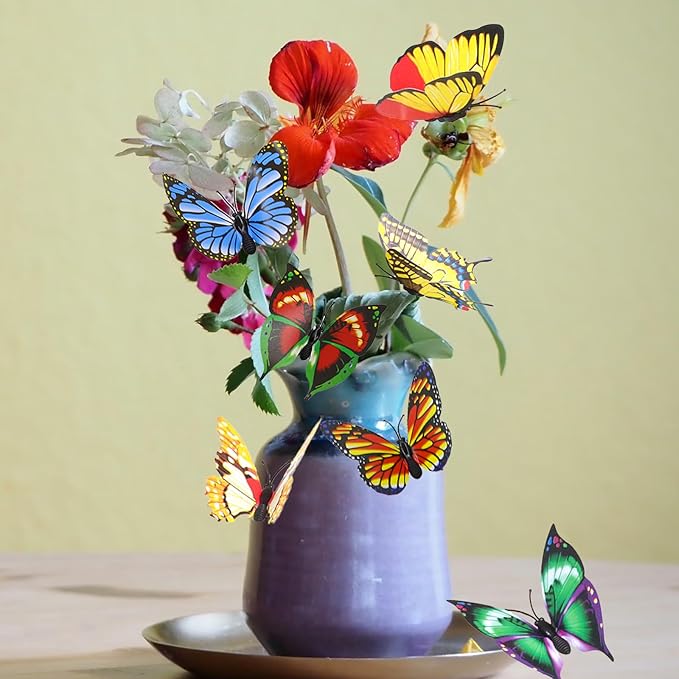 Tuxiaobu 24 Pcs Butterfly Garden Decor Stakes - Fake Butterfly Floral Picks Cake Party Butterflies Decorations for Indoor Outdoor Flower Pot Thanksgiving Christmas Whimsical Gifts
