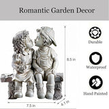 First Kiss Garden Outdoor Statue Decorative, Flower Bed Decor Puppy Love Kissing Couple, Boy and Girl Kissing Garden Figurine for Yard Patio Art