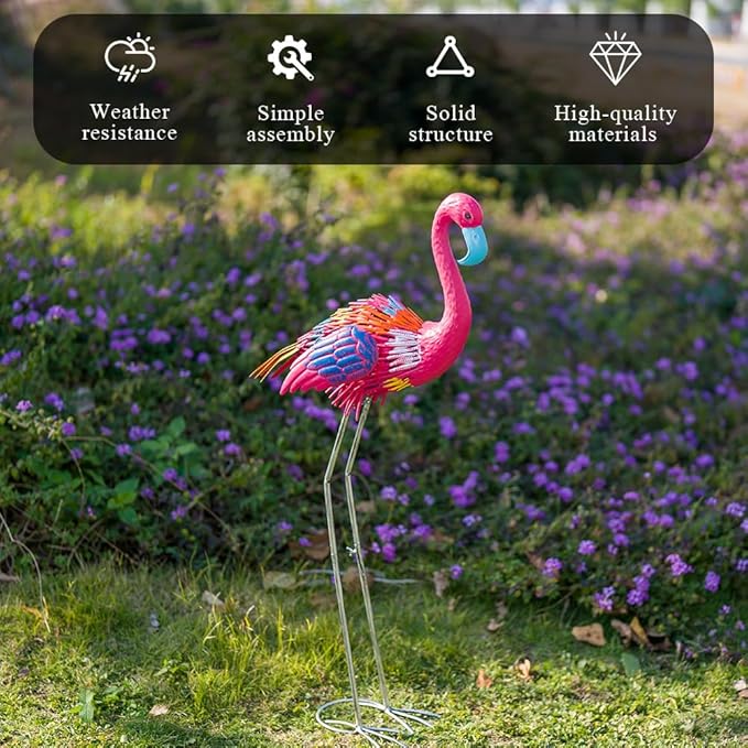 37" Flamingo Garden Statue,Metal Birds Garden Sculptures for Outside,Large Yard Art Outdoor Statue Lawn Ornaments for Home, Patio, Backyard Decor