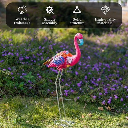 37" Flamingo Garden Statue,Metal Birds Garden Sculptures for Outside,Large Yard Art Outdoor Statue Lawn Ornaments for Home, Patio, Backyard Decor