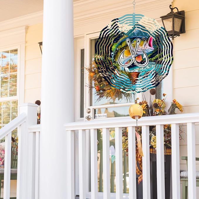 Hanging Fishing Wind Spinner for Outdoor Indoor Stainless Steel Wind Sculptures 10 Inch Cool Animal Go Fishing Metal Wind Spinner for Yard Garden Living Room Fishing Tackle Shop Great Gift for Friend