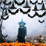 Halloween Hanging Bats 12 Pieces 3D Realistic Scary Bats and 6 Witch Hats Costume Accessories Party Decorations for Yard Sign Outdoor Indoor Lawn Decor