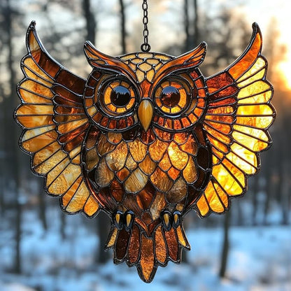 Owl Tiffany Style Acrylic Suncatcher Stained Glass Effect Window Car Hanging Christmas Ornament Indoor Outdoor Decor Garden Sun Catcher Panel for Owl Lover for Women Mom Grandma